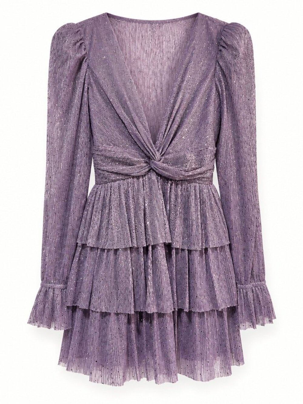 Sabina Musayev Carry Purple Metallic Ruffle Mini Dress XL